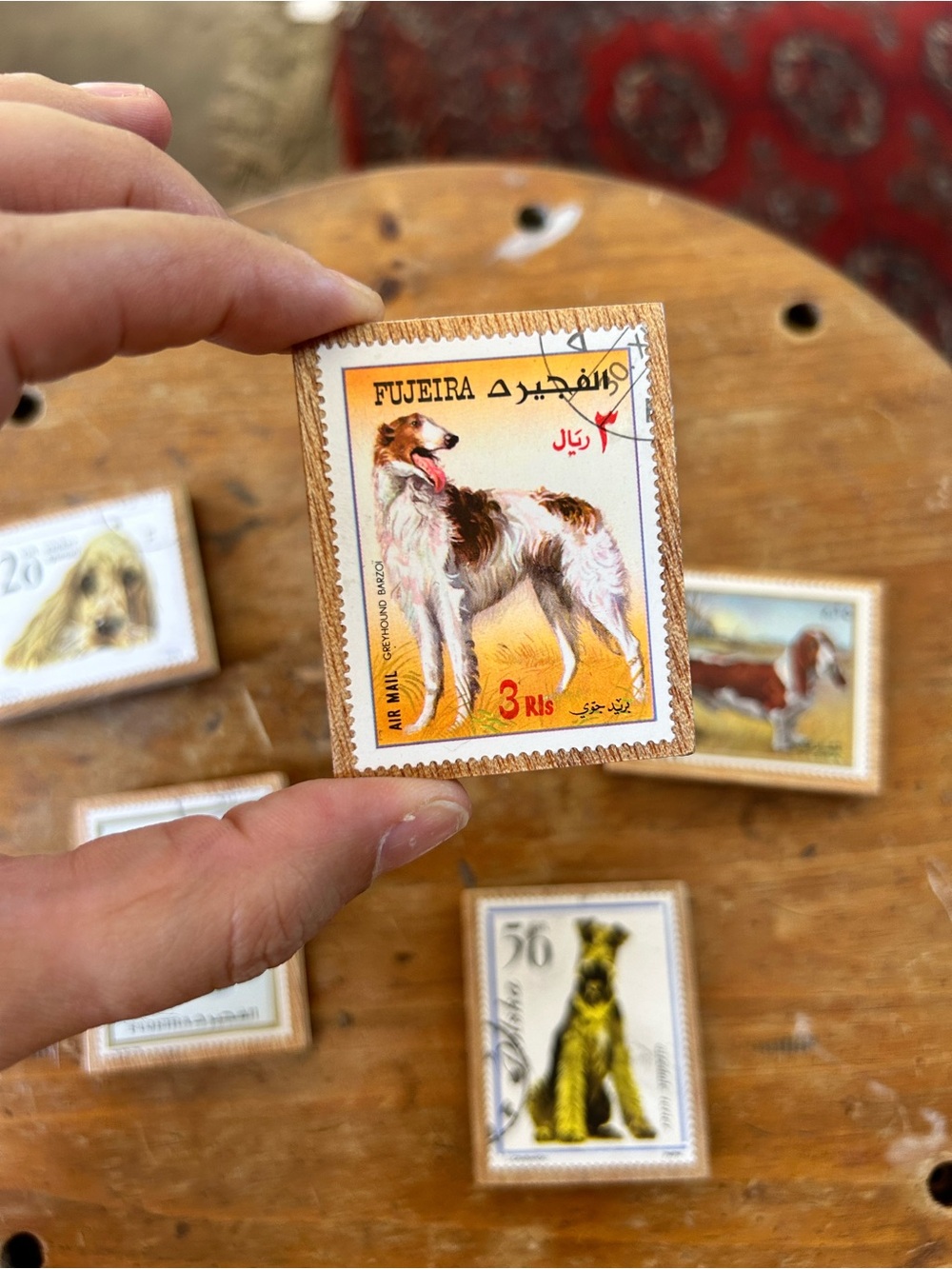 Handmade Vintage Postage Stamp Magnets On Wood • DOGS you pick one